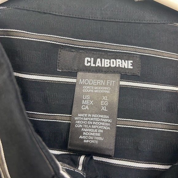 ♠️”Claiborne” Men’s Black/White/Taupe Beige Pinstriped Long Sleeved Dress Shirt - Picture 3 of 10